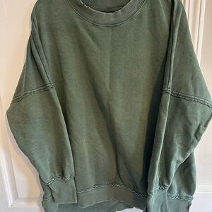 Aerie Green Oversized distressed Crewneck Sweatshirt